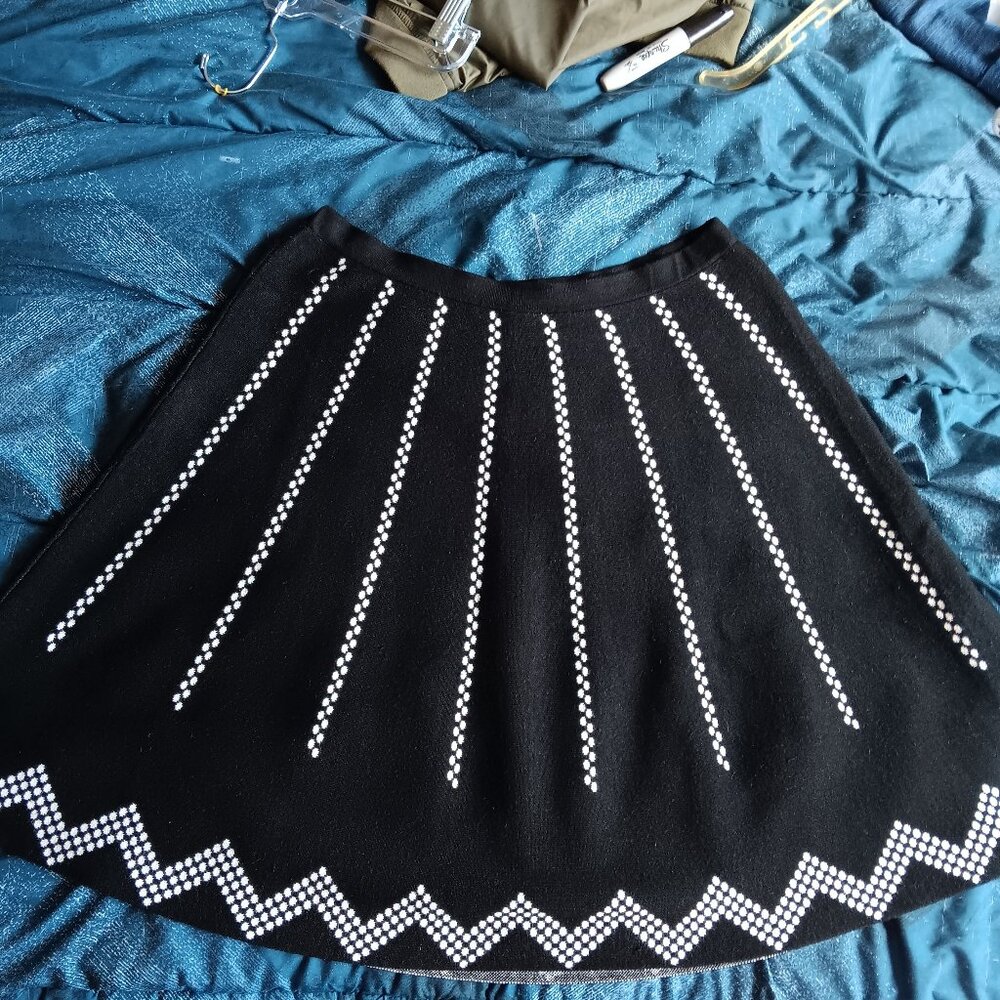 Spense Brand womens large Rayon Nylong knee length skirt Black white design E1 - Picture 13 of 15